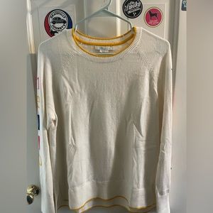 Boden Cream sweater with Hello and Bye Bye on sleeves